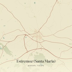 Vintage map of Estremoz (Santa Maria), Portugal. 