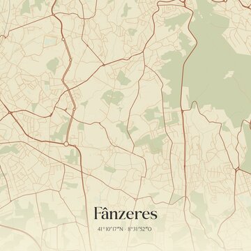 Vintage map of F�nzeres, Portugal. 