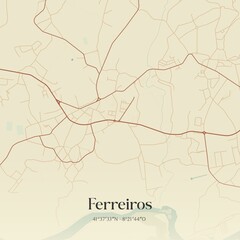 Obraz premium Vintage map of Ferreiros, Portugal. 
