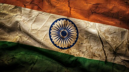 Flag of India on a flagpole waving in the wind against blue sky