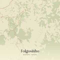 Vintage map of Folgosinho, Portugal. 