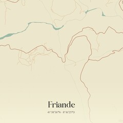 Vintage map of Friande, Portugal. 