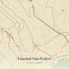Vintage map of Funchal (São Pedro), Portugal.