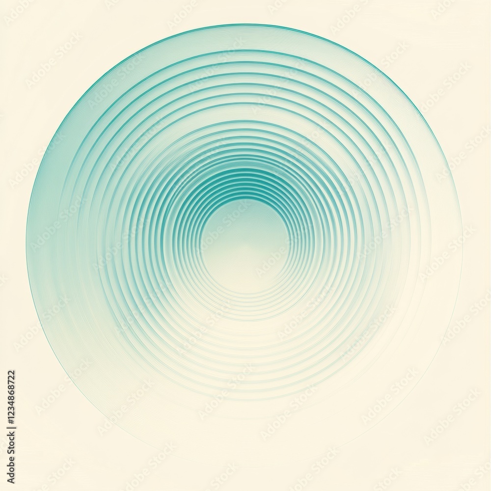 Poster Circular pattern of concentric lines creating a soothing visual effect in a soft color palette. Generative AI
