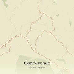 Vintage map of Gondesende, Portugal. 