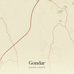 Vintage map of Gondar, Portugal. 
