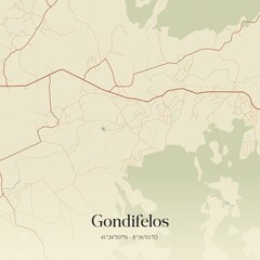 Vintage map of Gondifelos, Portugal. 