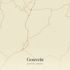 Vintage map of Gouveia, Portugal. 
