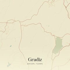 Vintage map of Gradiz, Portugal. 