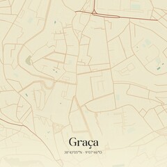 Vintage map of Gra�a, Portugal. 