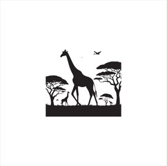 Black silhouette giraffe vector