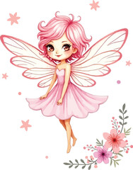 A delightful pink fairy adorned with flowers and hearts