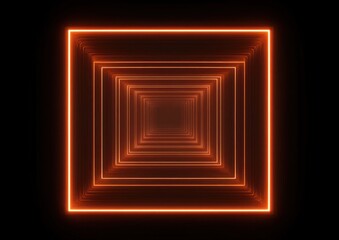 Abstract orange neon squares tunnel.