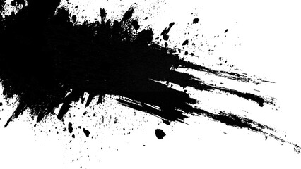 A simple black brush stroke on a clean white background. Abstract black in splash, paint, brush strokes, stain grunge isolated on white background,