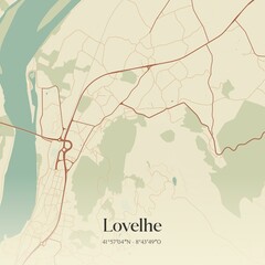 Vintage map of Lovelhe, Portugal. 