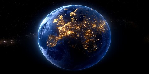 Fototapeta premium Stunning Night View of Earth from Space Showing City Lights and Starry Background