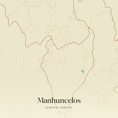 Vintage map of Manhuncelos, Portugal. 