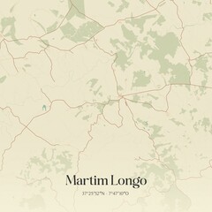 Vintage map of Martim Longo, Portugal. 