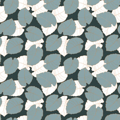 dark vector seamless pattern with monstera leaves and golden lines on a dark background, in tropical style, design for fabric, print.