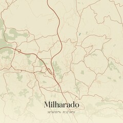 Vintage map of Milharado, Portugal. 