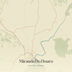 Vintage map of Miranda Do Douro, Portugal. 