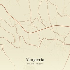 Vintage map of Mo�arria, Portugal. 