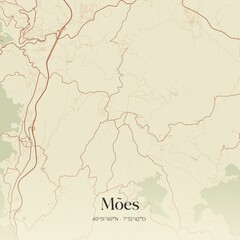 Vintage map of Mões, Portugal.