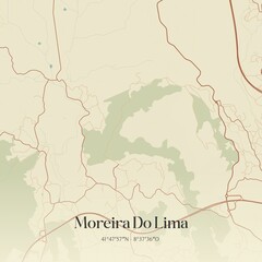 Vintage map of Moreira Do Lima, Portugal. 