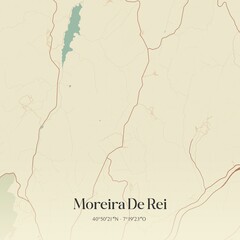 Fototapeta premium Vintage map of Moreira De Rei, Portugal. 