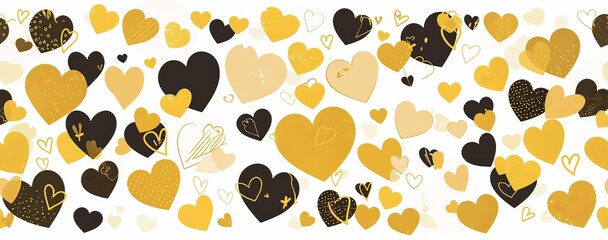 Fototapeta premium White background with black and gold heart pattern