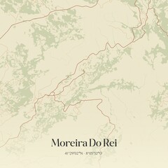 Vintage map of Moreira Do Rei, Portugal. 