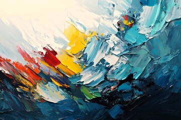 A Vibrant, Abstract Painting With Thick, Textured Brushstrokes In Blues, Yellows, Reds, And Whites.  It Evokes A Sense Of Energy And Movement.