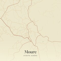 Vintage map of Moure, Portugal. 