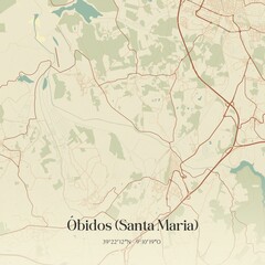 Vintage map of �bidos (Santa Maria), Portugal. 
