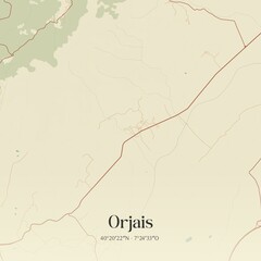 Vintage map of Orjais, Portugal. 