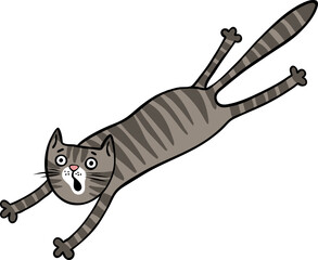 Funny jumping isolated cartoon cat