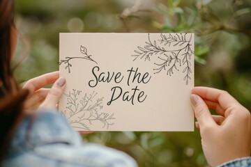 Hand-Lettered Save the Date Card with Delicate Botanical Sketches for Natural Aesthetic Design