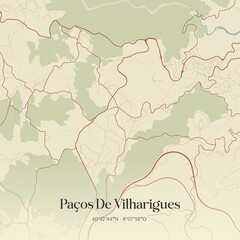 Vintage map of Pa�os De Vilharigues, Portugal. 
