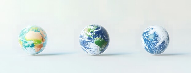 Three Earth Globes Showing Different Views and Perspectives of Our Planet