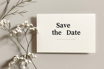 Elegant Save the Date Card Design with White Background and Floral Touch