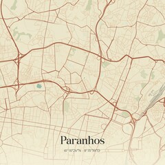 Vintage map of Paranhos, Portugal. 