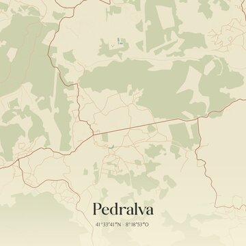 Vintage map of Pedralva, Portugal. 
