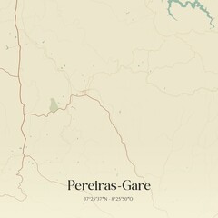 Vintage map of Pereiras-Gare, Portugal. 