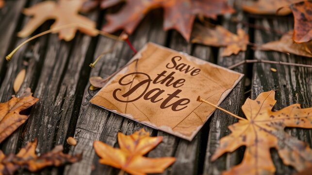 Autumn-Themed Save the Date Card with Rustic Leaves for Seasonal Invitations