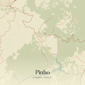 Vintage map of Pinho, Portugal. 