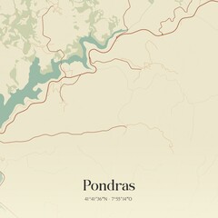 Vintage map of Pondras, Portugal. 
