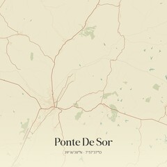 Vintage map of Ponte De Sor, Portugal. 