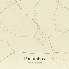 Vintage map of Portunhos, Portugal. 