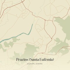 Vintage map of Prazins (Santa Euf�mia), Portugal. 