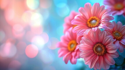 Fototapeta premium Pink flowers bokeh background, soft focus, greeting card potential